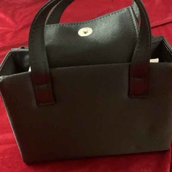 Black Small Evening Party Box Purse with Large Bow Detail and Hand Strap - Picture 7 of 7